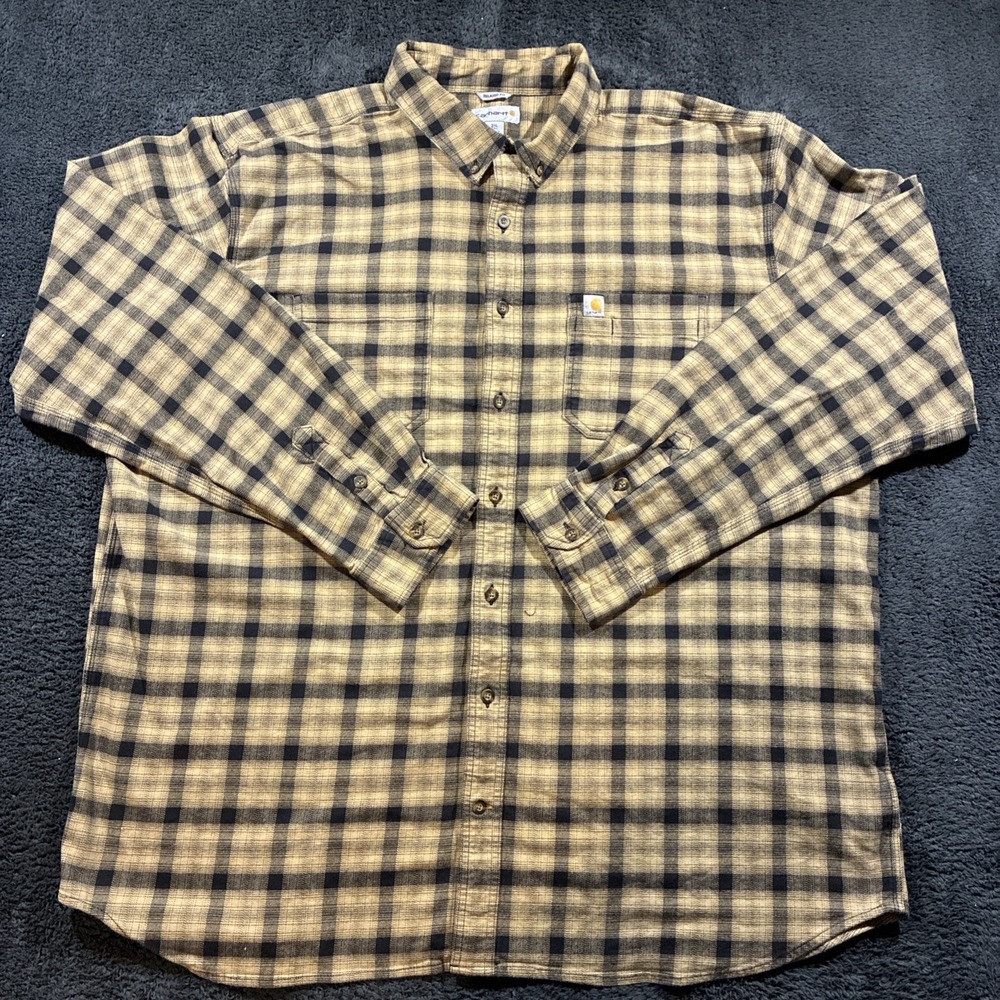 Carhartt Plaid Shirt Mens 3XLT Tan Black Rugged Flex Workwear Casual Outdoor